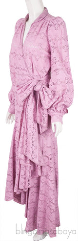 Pink Broiderie Anglaise Cotton Wrap Maxi Dress