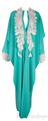 Peacock Lace Mesh Trim Green Kaftan