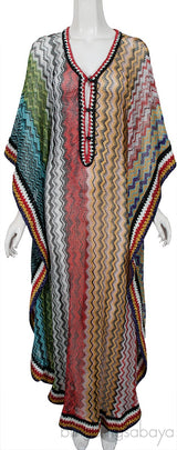 Multicolor Perforated Caftan Dress