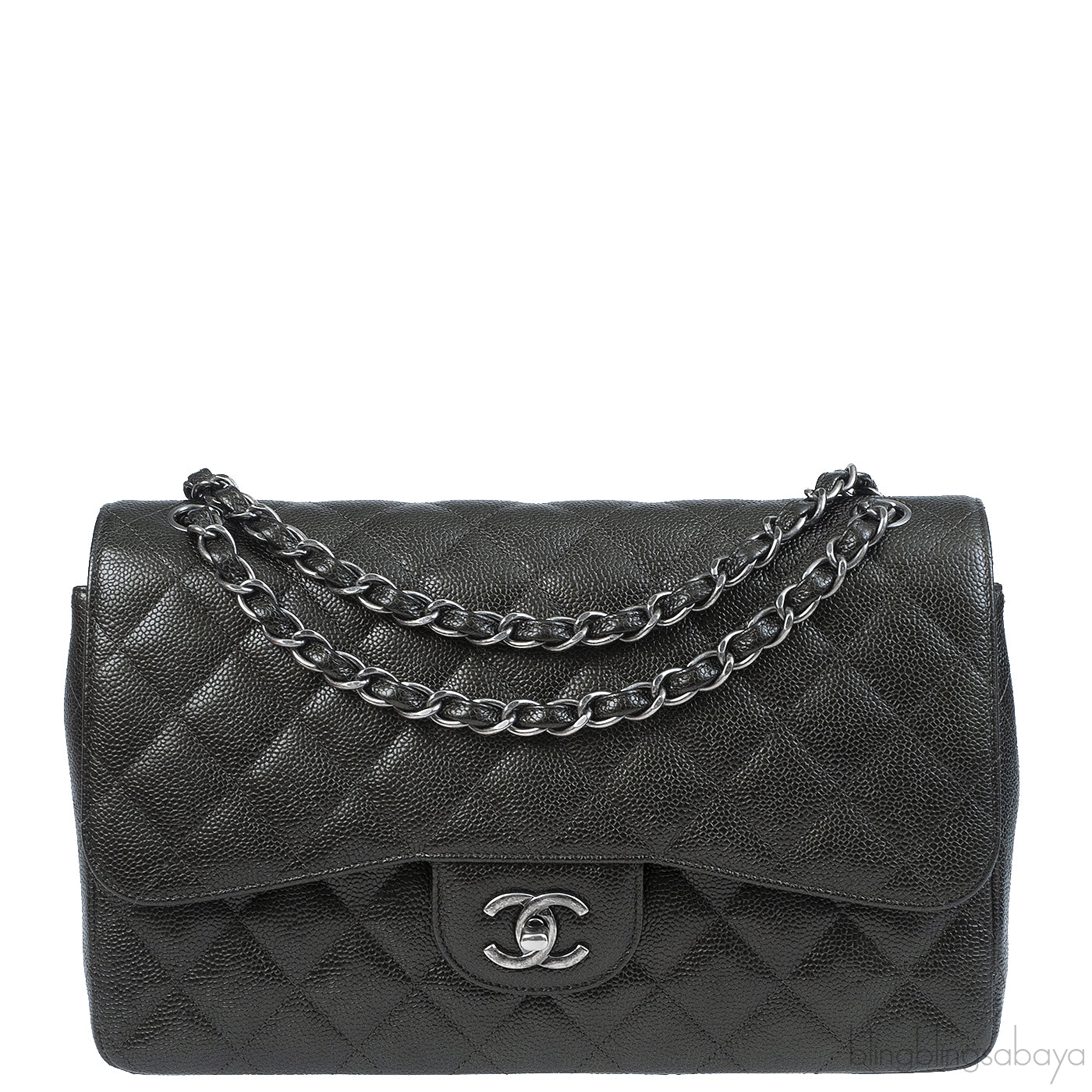 Chanel Charcoal Grey Caviar Jumbo Flap Bag