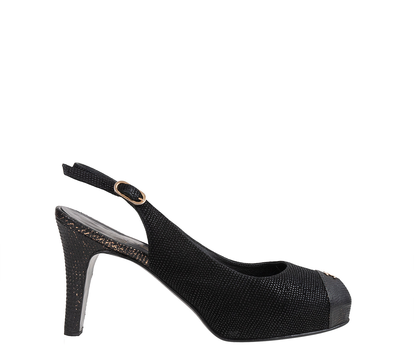 Chanel Black Leather CC Cap Toe Slingback Shoes