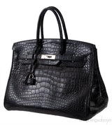 Birkin 35 Black Matte Alligator Crocodile PHW