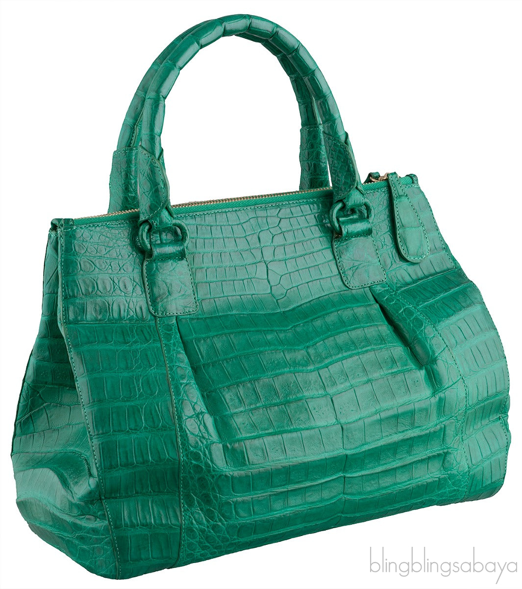 Green Double Zip Crocodile Tote Bag