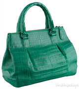 Green Double Zip Crocodile Tote Bag