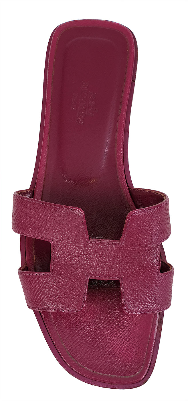 Hermes Rose Magenta  Epsom Oran Sandals 36