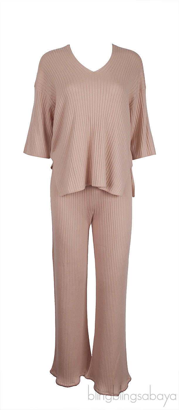 Pink Cashmere Silk Blend Cardigan, Top & Wide Leg Set
