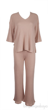 Pink Cashmere Silk Blend Cardigan, Top & Wide Leg Set