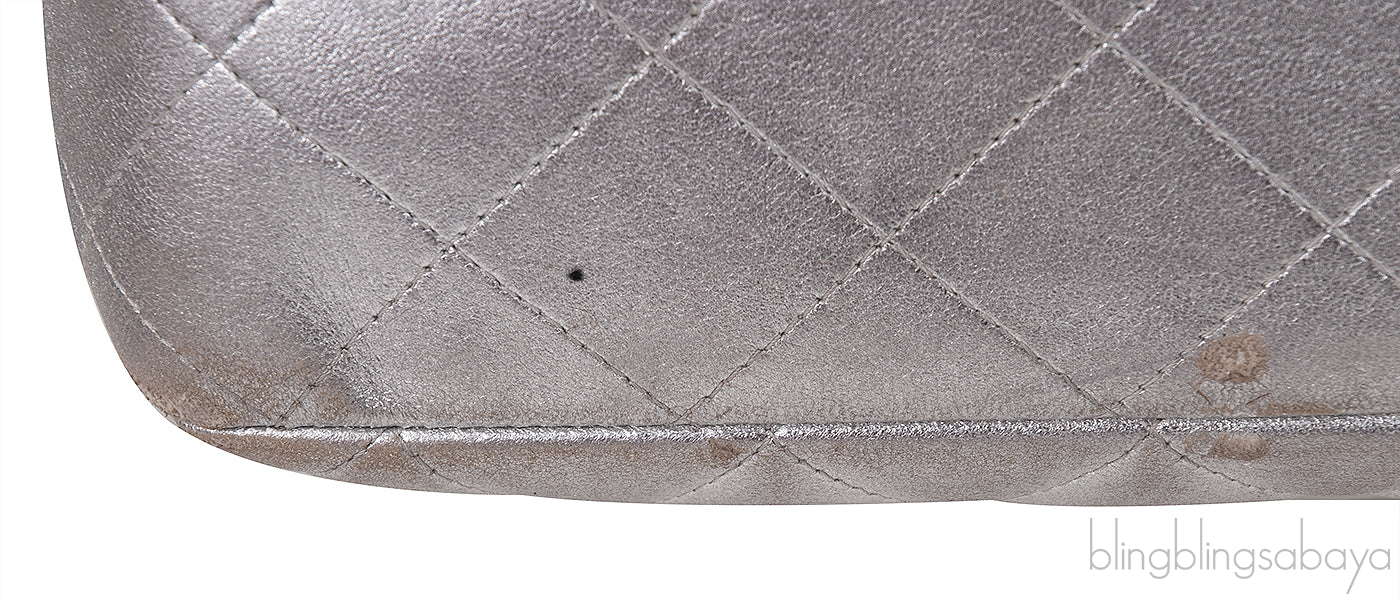 Chanel Silver Quilted Classic Jumbo Flap Bag PHW
