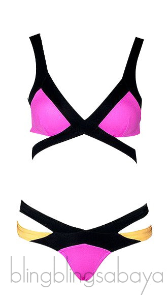 Mazzy Neon Orange/Neon Pink Top & Bikini