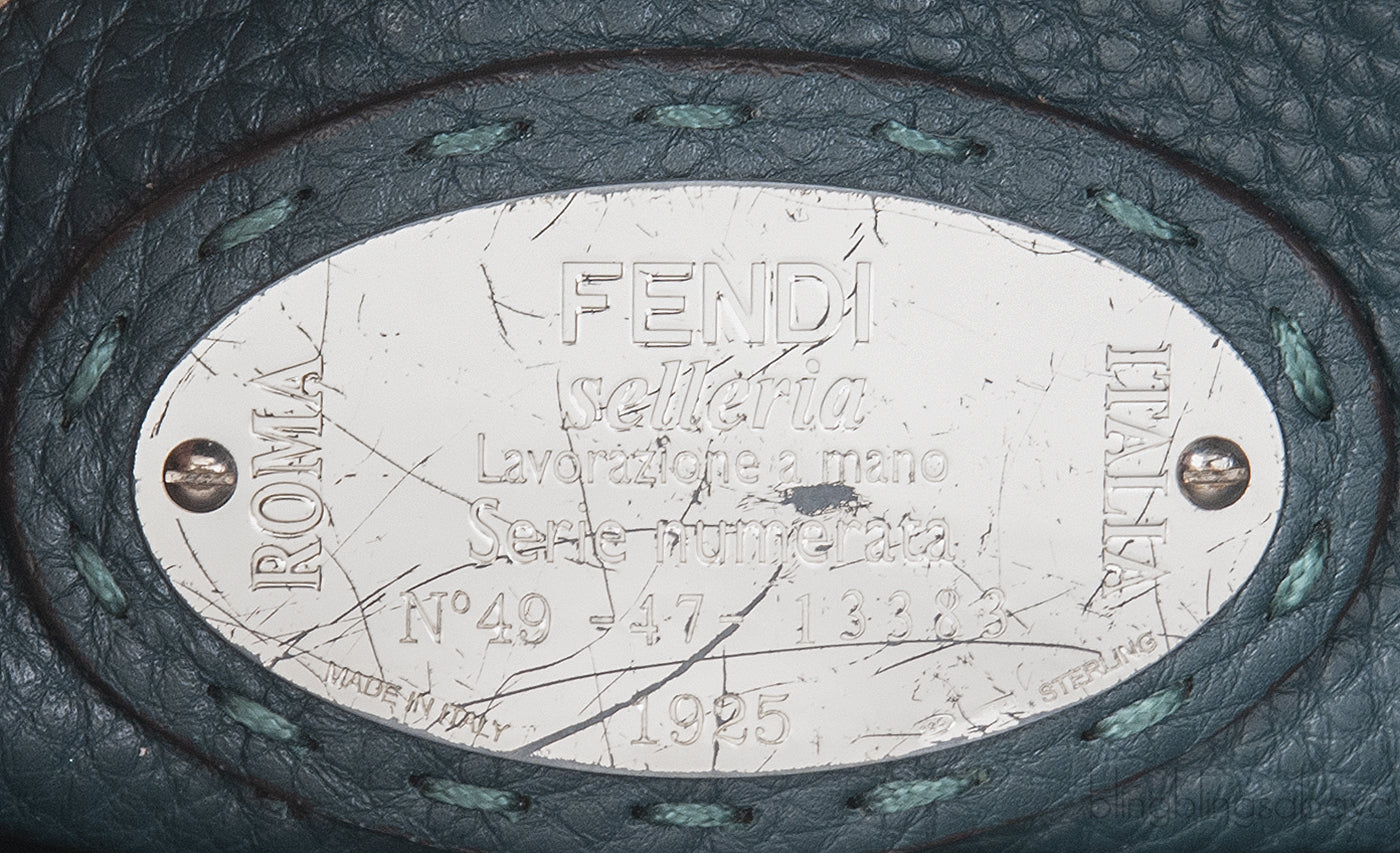 Fendi Selleria Peekaboo Dark Green Medium Python Handle Bag