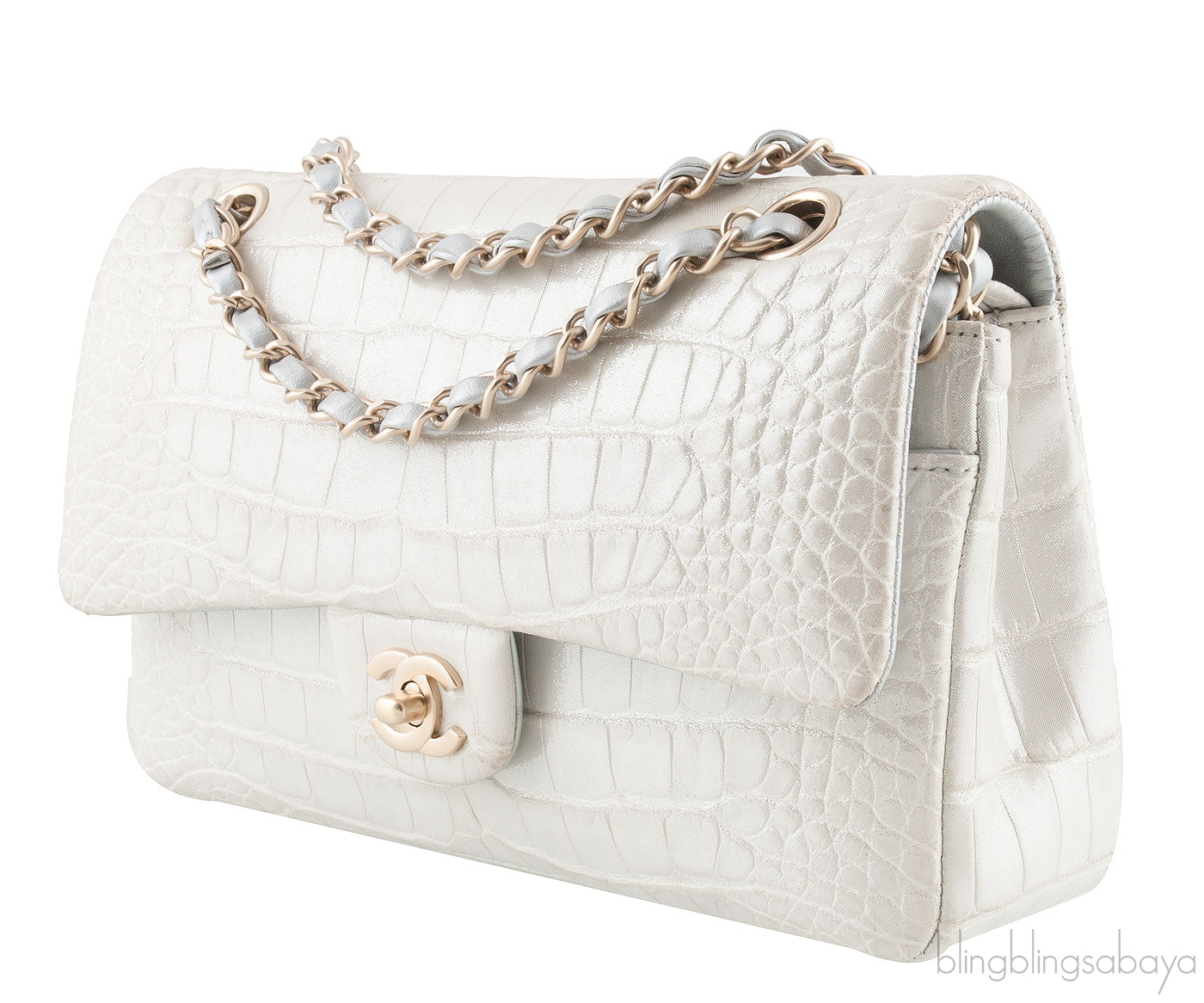 Silver Alligator Medium Flap Bag