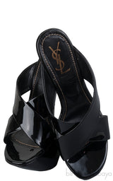 Black Patent Criss-cross Slide Sandals