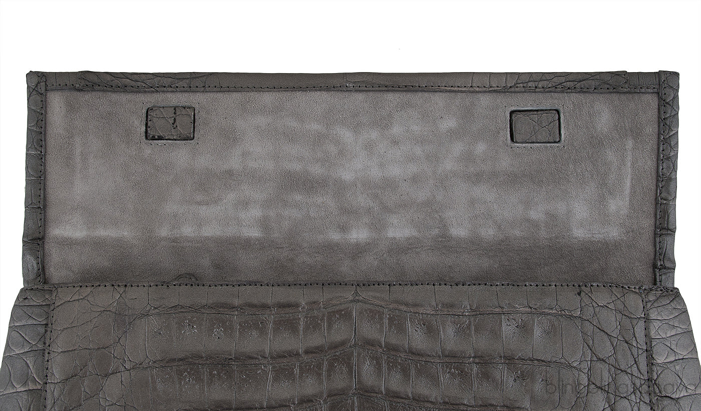Nancy Gonzalez Grey Fold-Over Crocodile Clutch