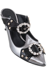 Patent Grey Crystal Slide Mule