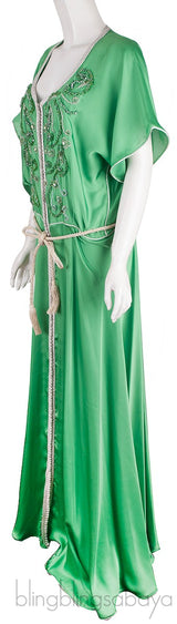 Green Bead & Crystal Embellished Moroccan Kaftan