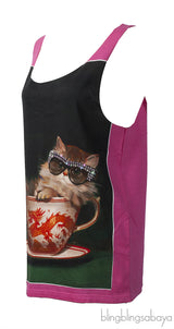 Gucci Pink Ignasi Monreal Cat Teacup Print Tank top
