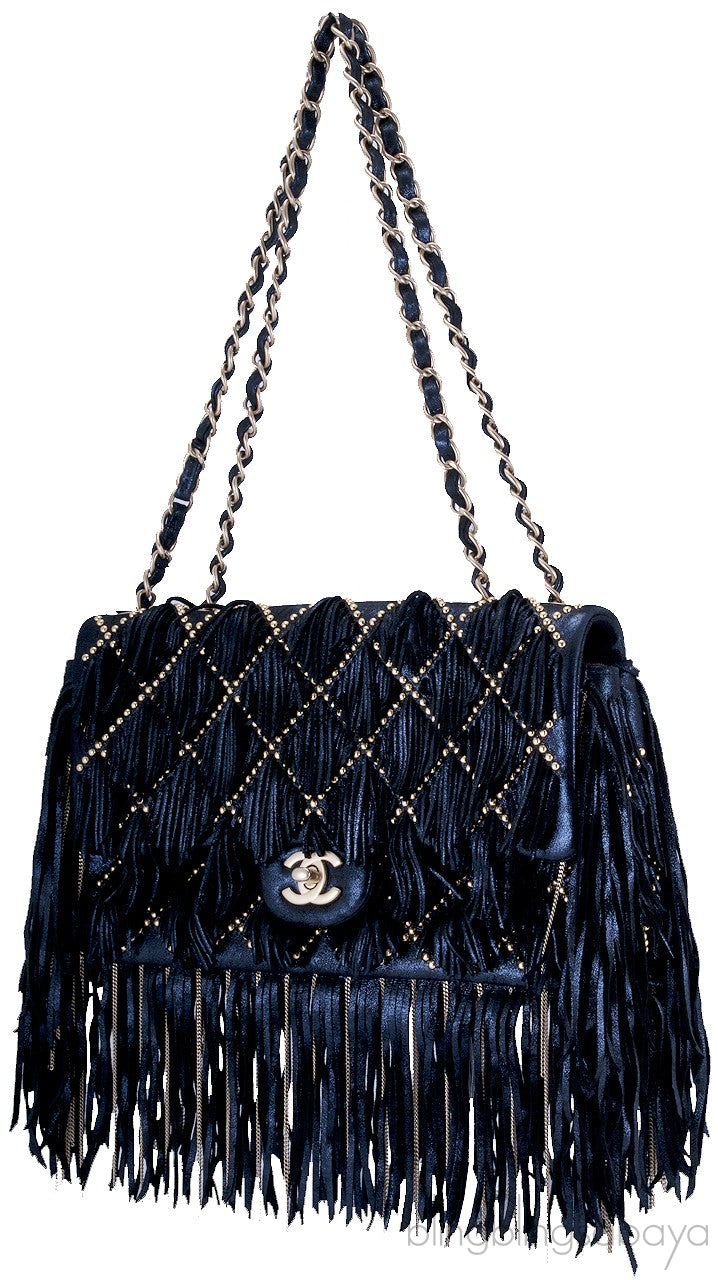 Suede Fringe & Chains Flap Bag