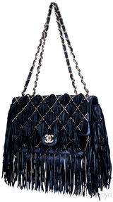 Suede Fringe & Chains Flap Bag