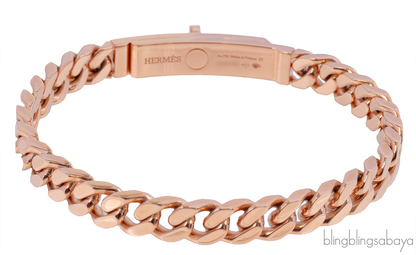Hermes Kelly Gourmette Link 18k Rose Gold Diamonds Bracelet
