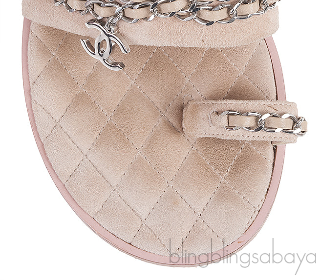 Beige Suede & Chain Sandals