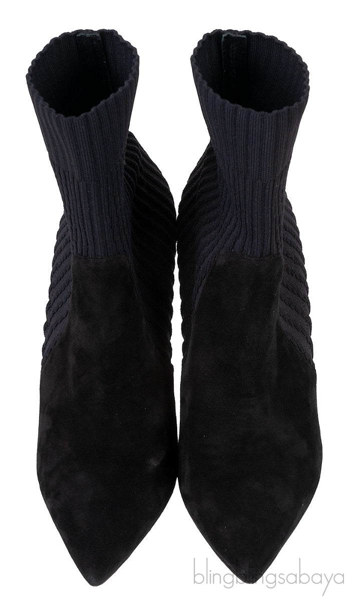 Black Knitted Pointed Toe Ankle Boots