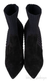 Black Knitted Pointed Toe Ankle Boots