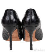 Black Croc Embossed Pointed Toe Heels