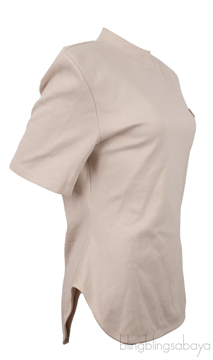 Beige Padded Shoulder T-shirt