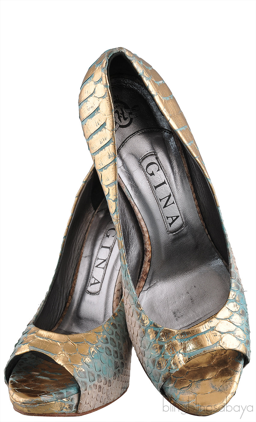Python Multi-color Peep Toe Heels