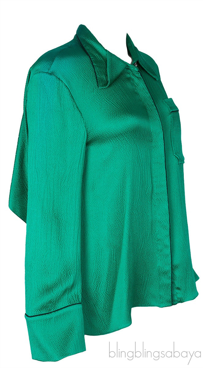 Green Cut-out Back Long Sleeve Shirt