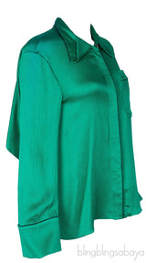 Green Cut-out Back Long Sleeve Shirt