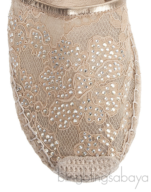 Lace Rhinestone Embellished Espadrille
