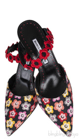 Chamaca 70 Appliquéd Floral-print Linen Mules