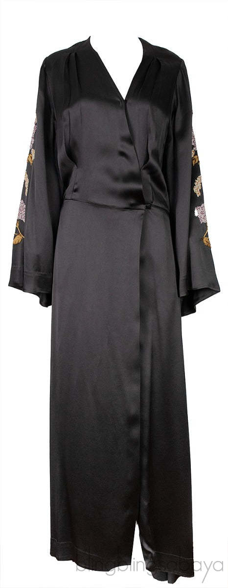 Grey Satin Embroidered Robe