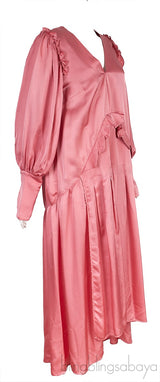 Old Rose Pleated Ruffle Dress