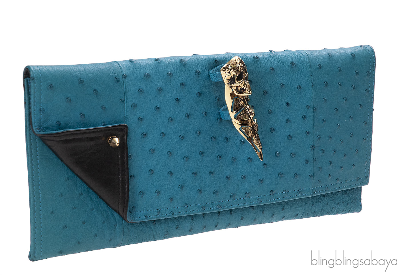 Maison Du Posh Ostrich Knuckle Ring Clutch