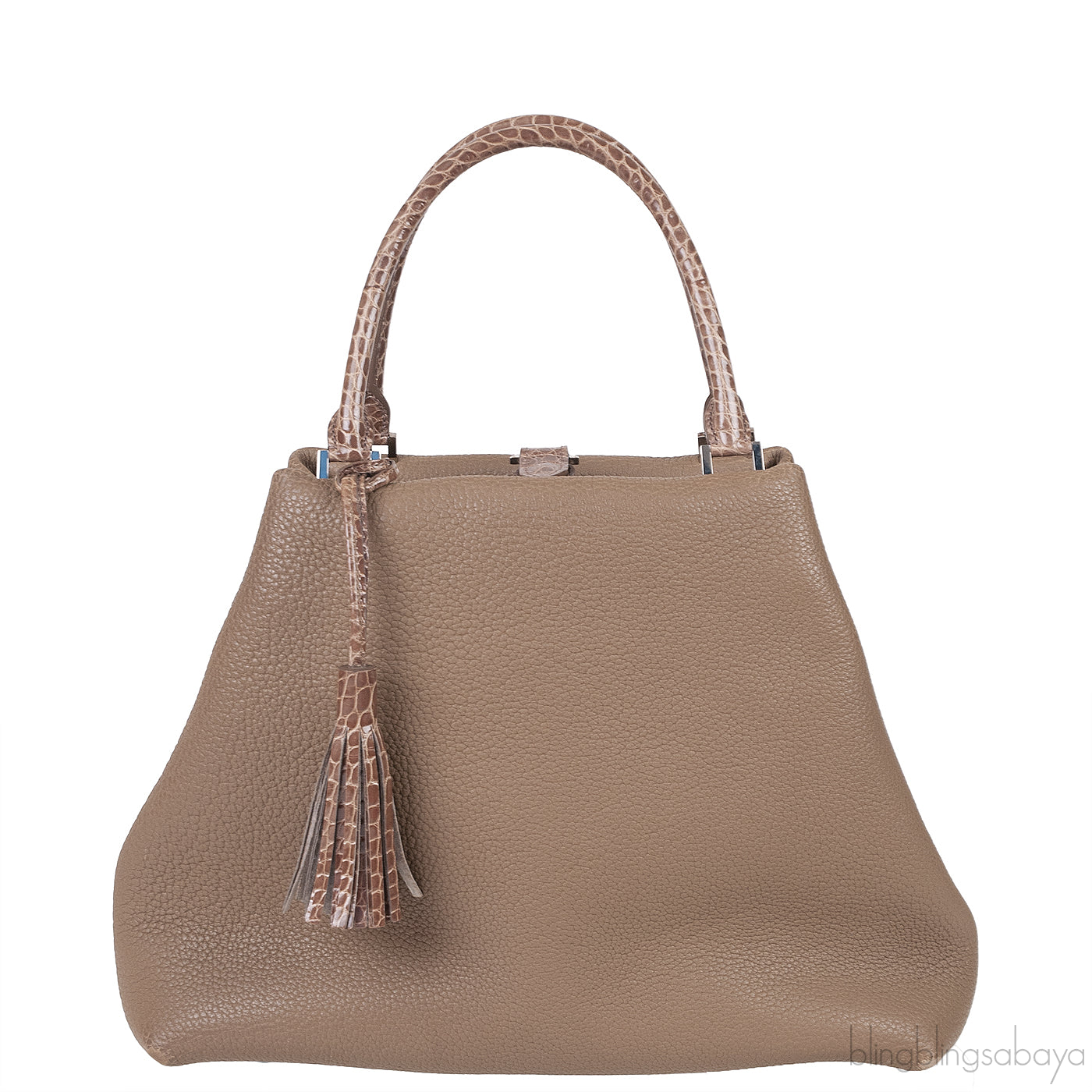 Etoupe Leather Croc Print Handle Bag