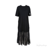 Black VLTN Lace Trim T-shirt Dress