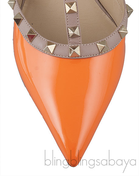 Orange Nude Rockstuds Kitten Heels