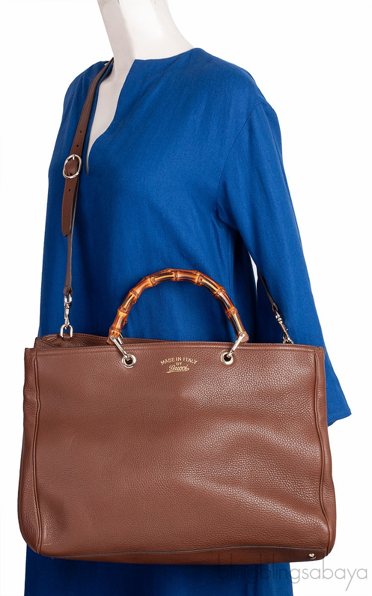 Brown Leather Bamboo Shopper Tote