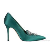 Emerald Green Crystal Satin Heels