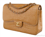 Camel Brown Crocodile Jumbo Flap Bag