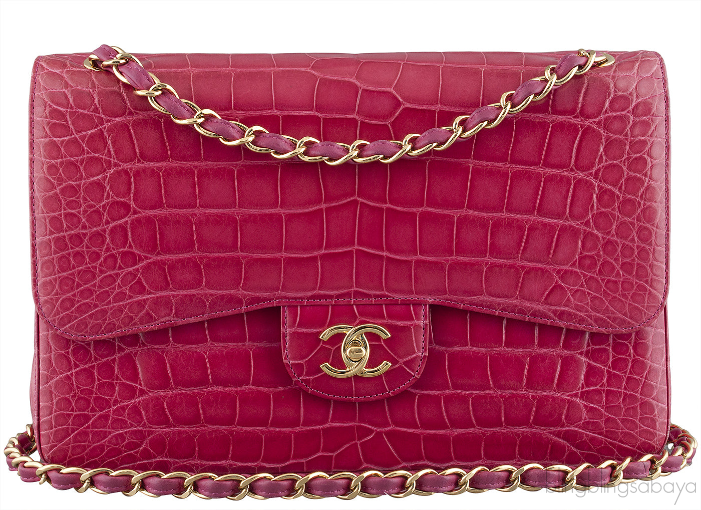 Fuchsia Crocodile Jumbo Flap Bag