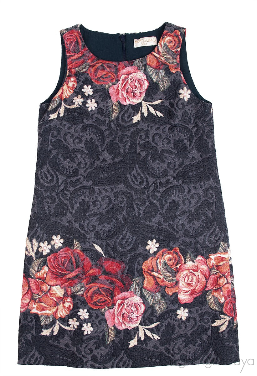 Grey Floral Print Sleeveless Kids Dress