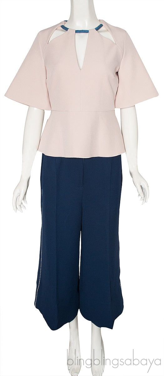 Peplum Blouse & Blue Wide Leg Trouser