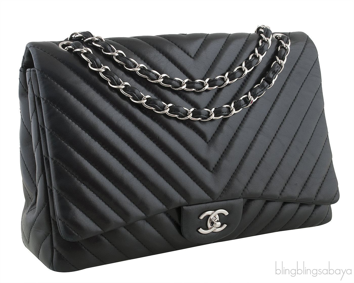 Black Chevron Maxi Flap Bag