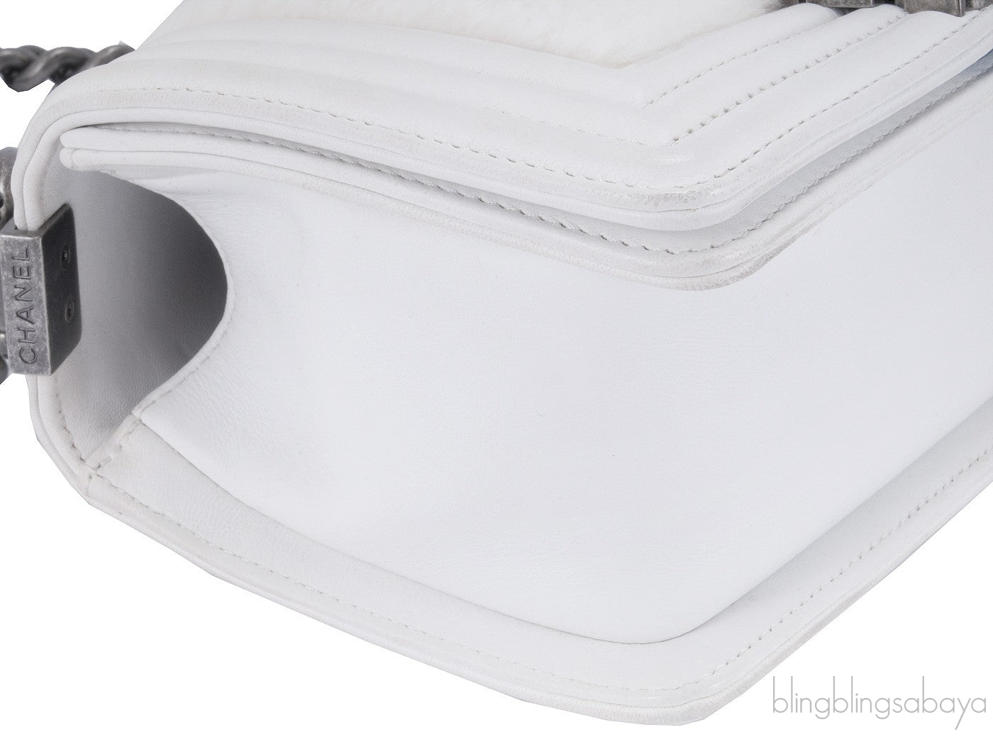 Small Le Boy White Fur Flap Bag