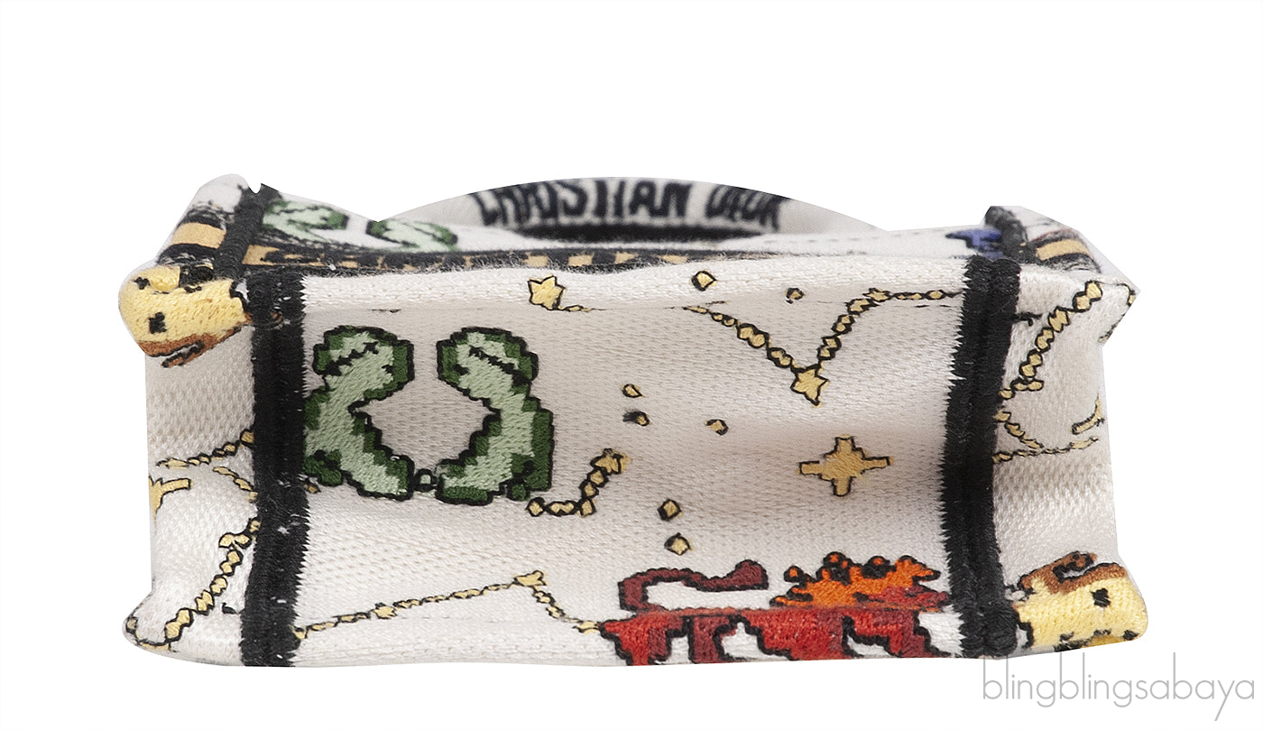 Canvas Embroidered Pixel Zodiac Mini Book Tote Bag