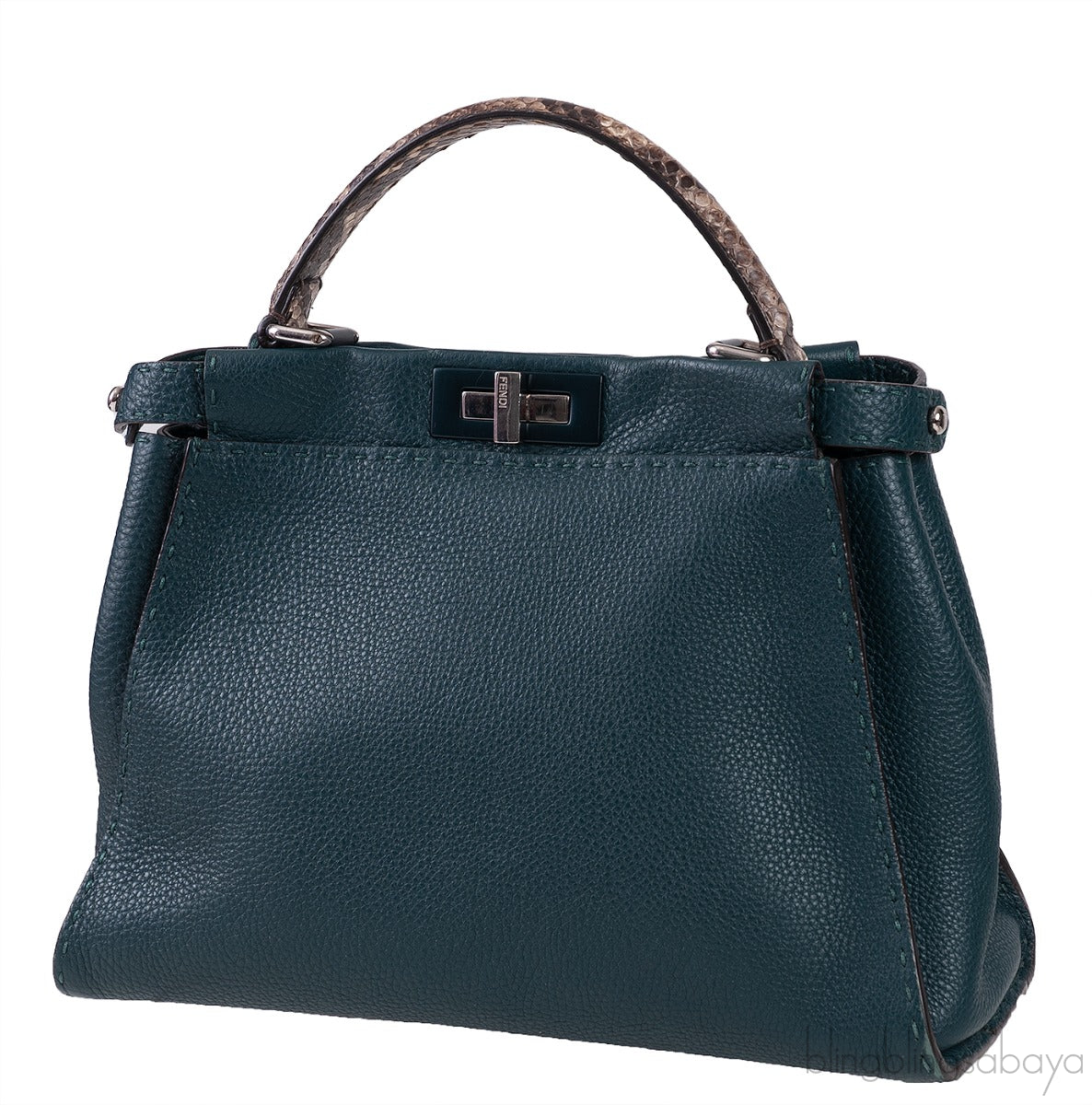 Fendi Selleria Peekaboo Dark Green Medium Python Handle Bag