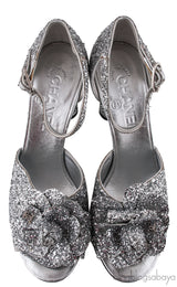 Silver Camellia Glitter Heels